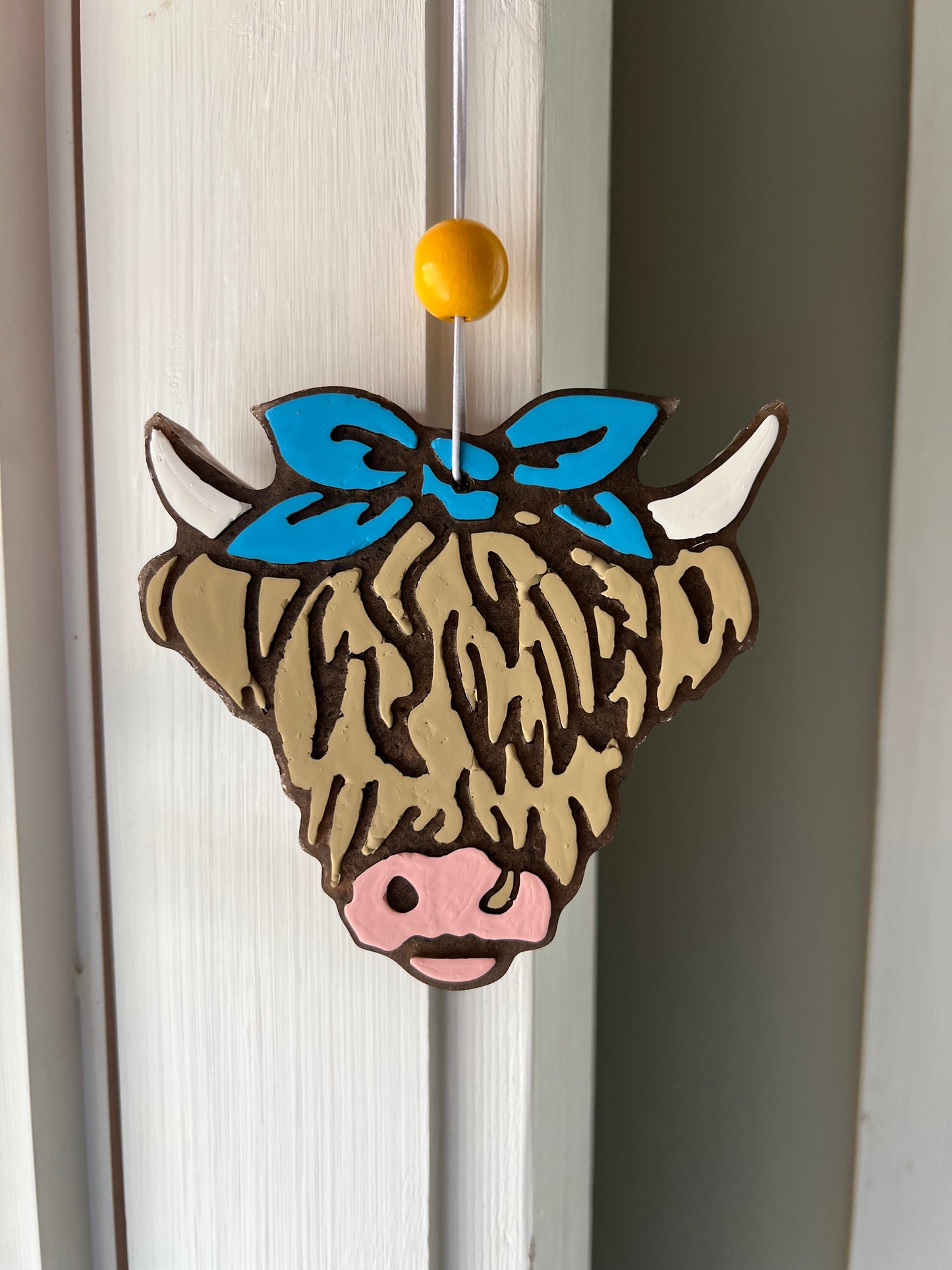 Highland Cow Blue Bow